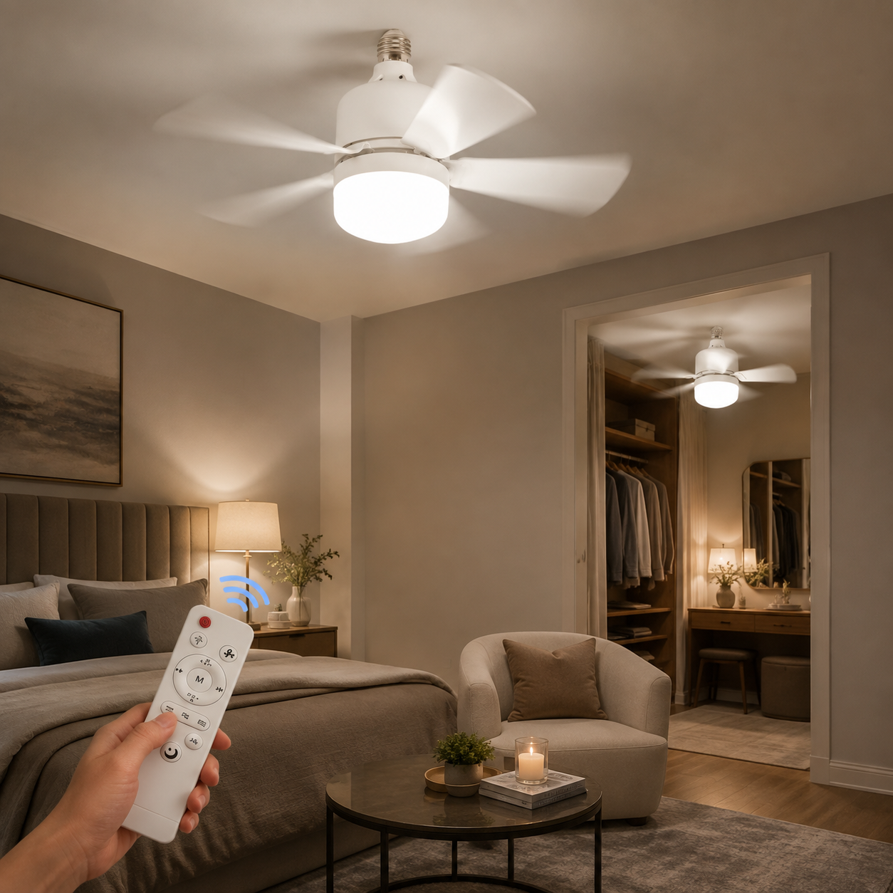 2pack Dimmable Remote-Control LED Ceiling Fan with Light in use – WESTMERE lifestyle photo