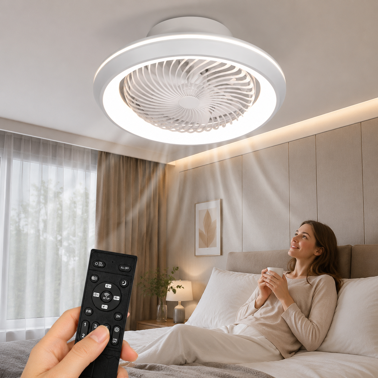 6-Speed Remote-Control Ceiling Fan with Light in use – WESTMERE lifestyle photo