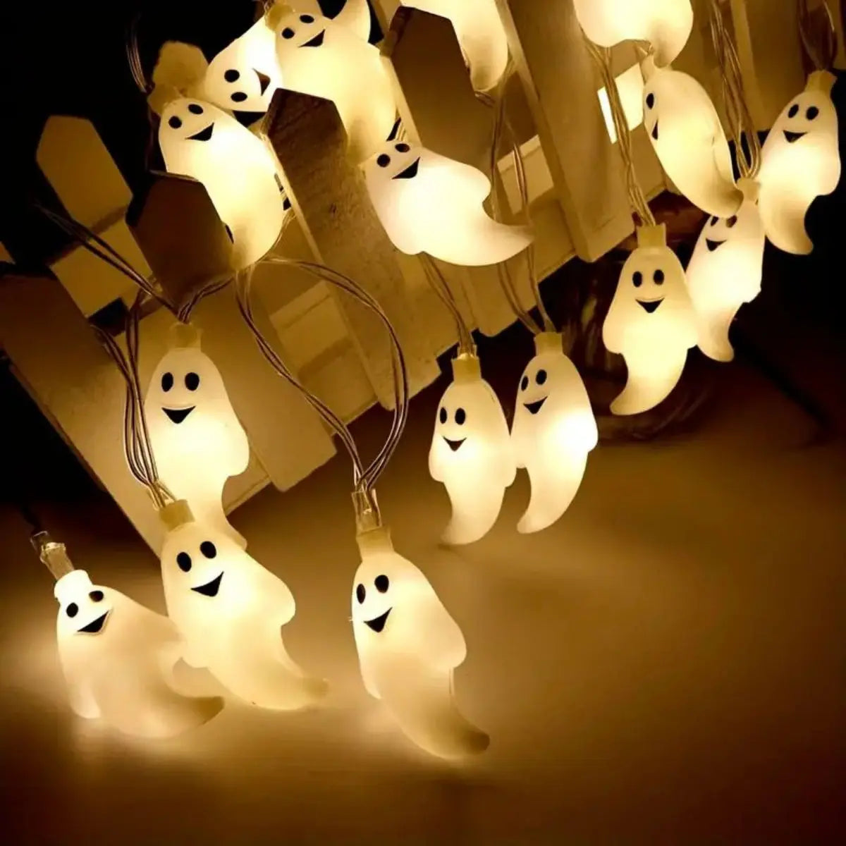 59.06inch 10 Lights, 3m 20 Lights Ghost Halloween Decoration String Lights, Battery Powered (No Plug)