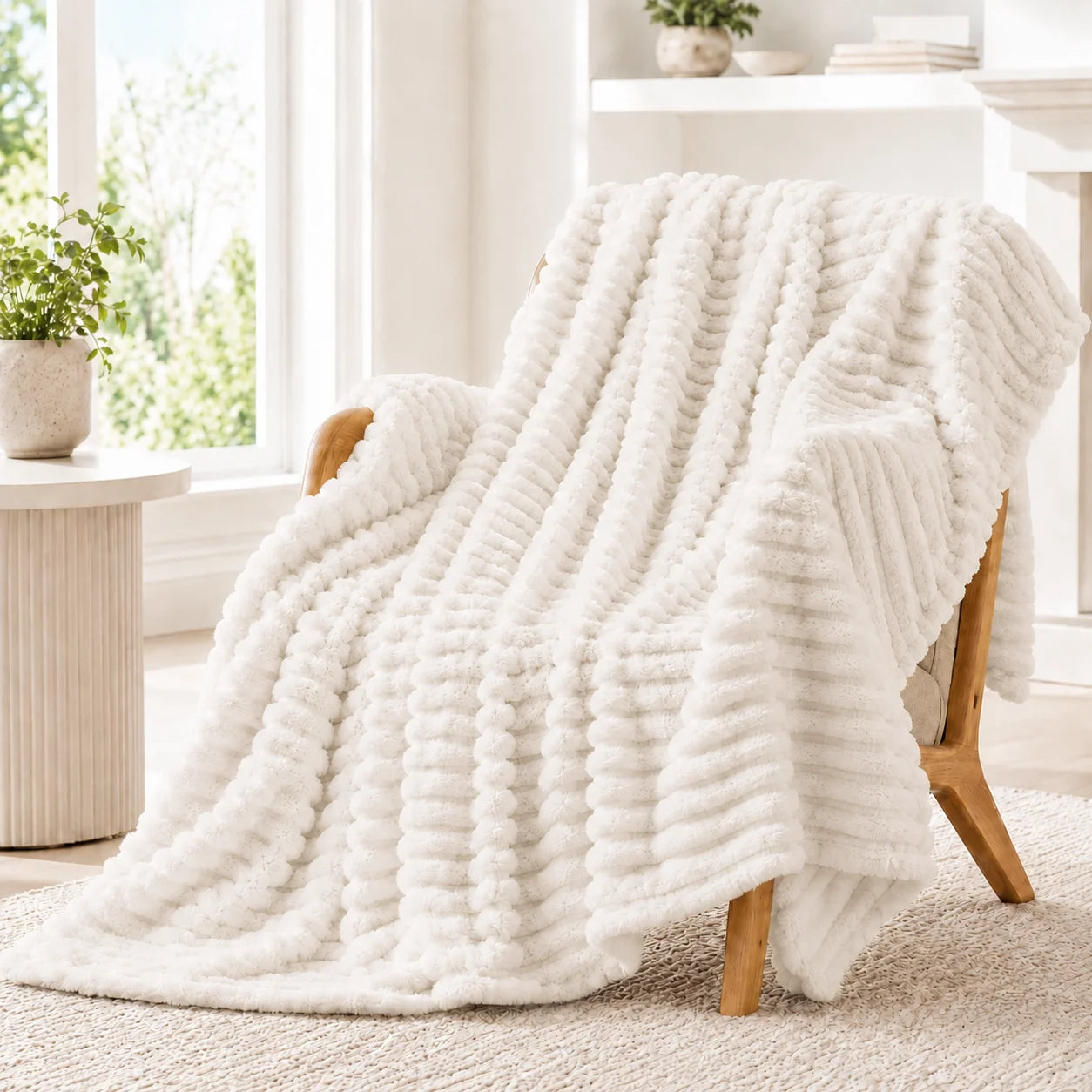 Faux Rabbit Fur Throw Blanket