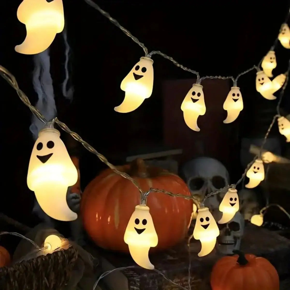 59.06inch 10 Lights, 3m 20 Lights Ghost Halloween Decoration String Lights, Battery Powered (No Plug)