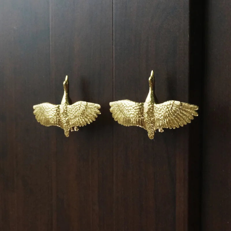 Sculptural Brass Wild Goose Cabinet Pull