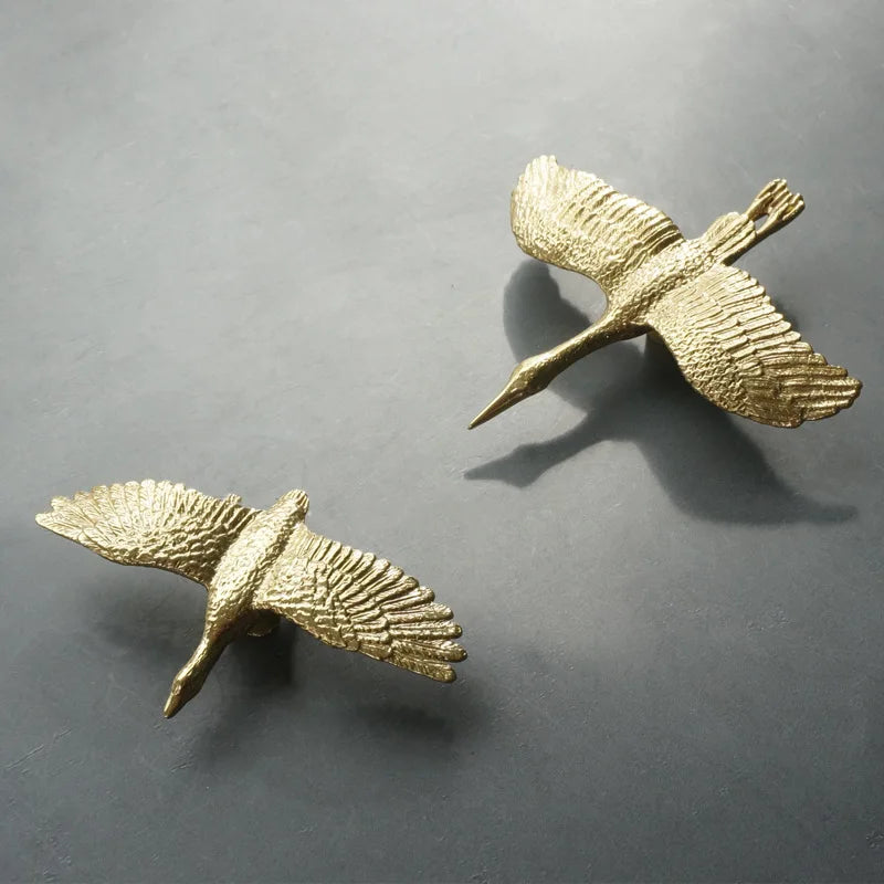 Sculptural Brass Wild Goose Cabinet Pull