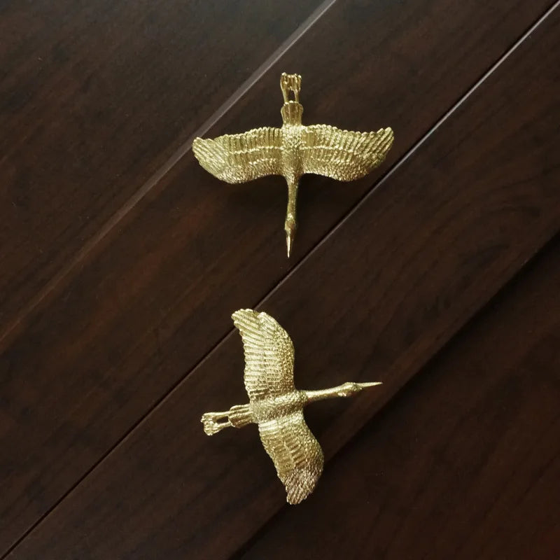 Sculptural Brass Wild Goose Cabinet Pull