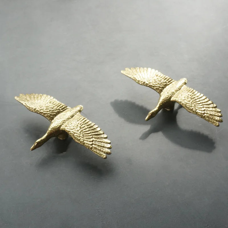 Sculptural Brass Wild Goose Cabinet Pull