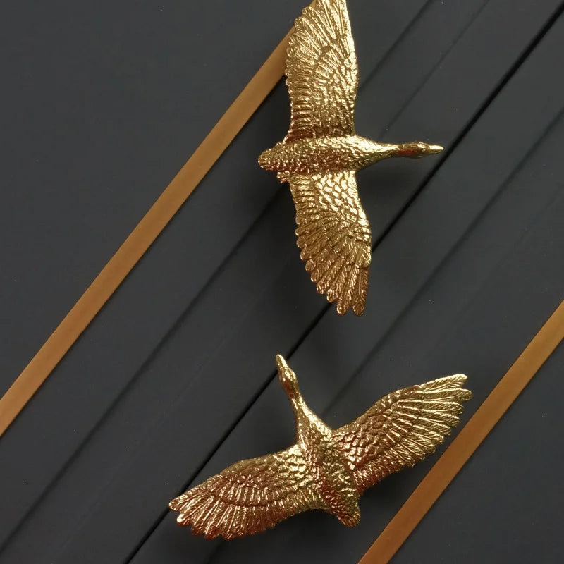 Sculptural Brass Wild Goose Cabinet Pull