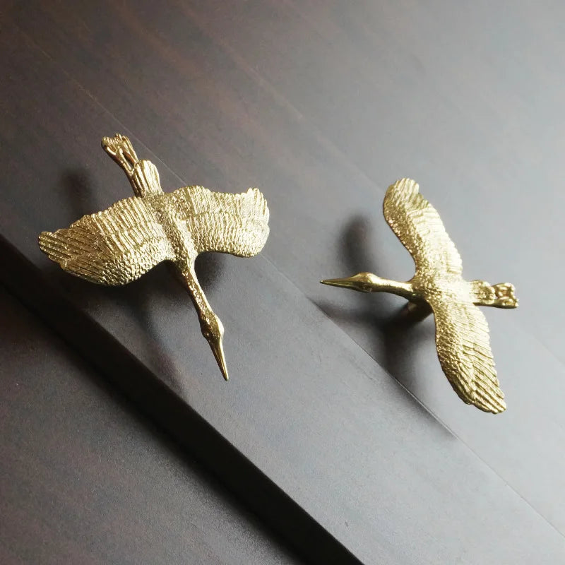 Sculptural Brass Wild Goose Cabinet Pull
