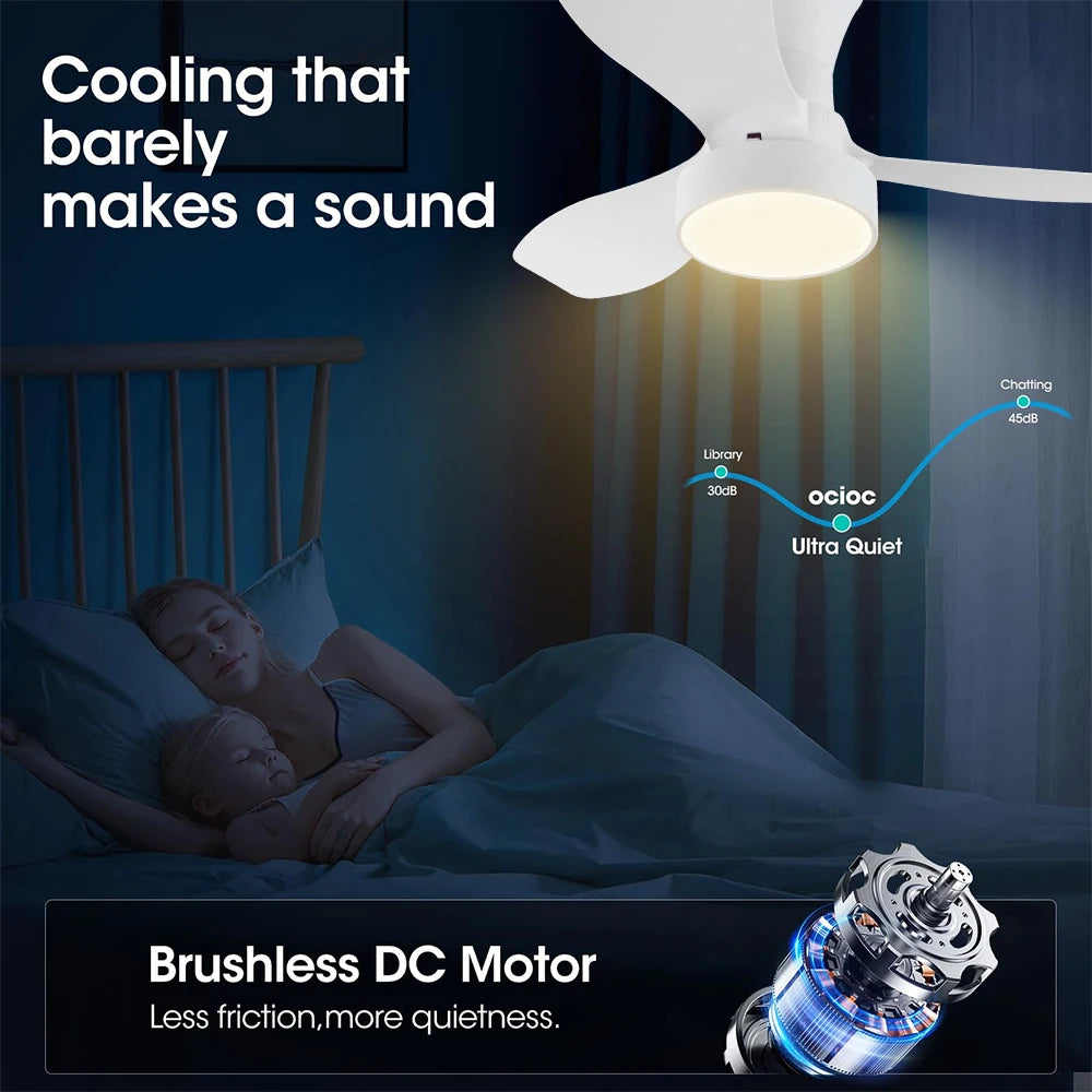 Dc Dimmable Remote-Control LED Ceiling Fan with Light
