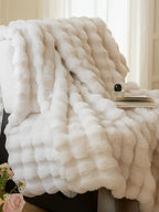 Bubble Fleece Blanket for Couch, Faux Rabbit Fur Throw Blanket, Soft Cozy Fluffy Decorative Blankets for Bed, Sofa, Mother's Day