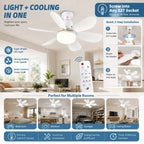E27 Dimmable Remote-Control LED Ceiling Fan with Light