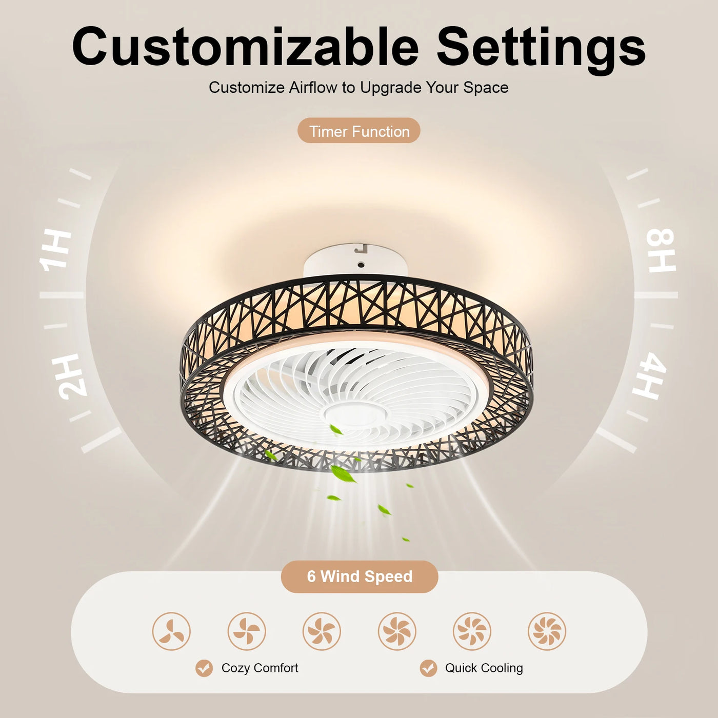 Speed LED Ceiling Fan with Light — detail view