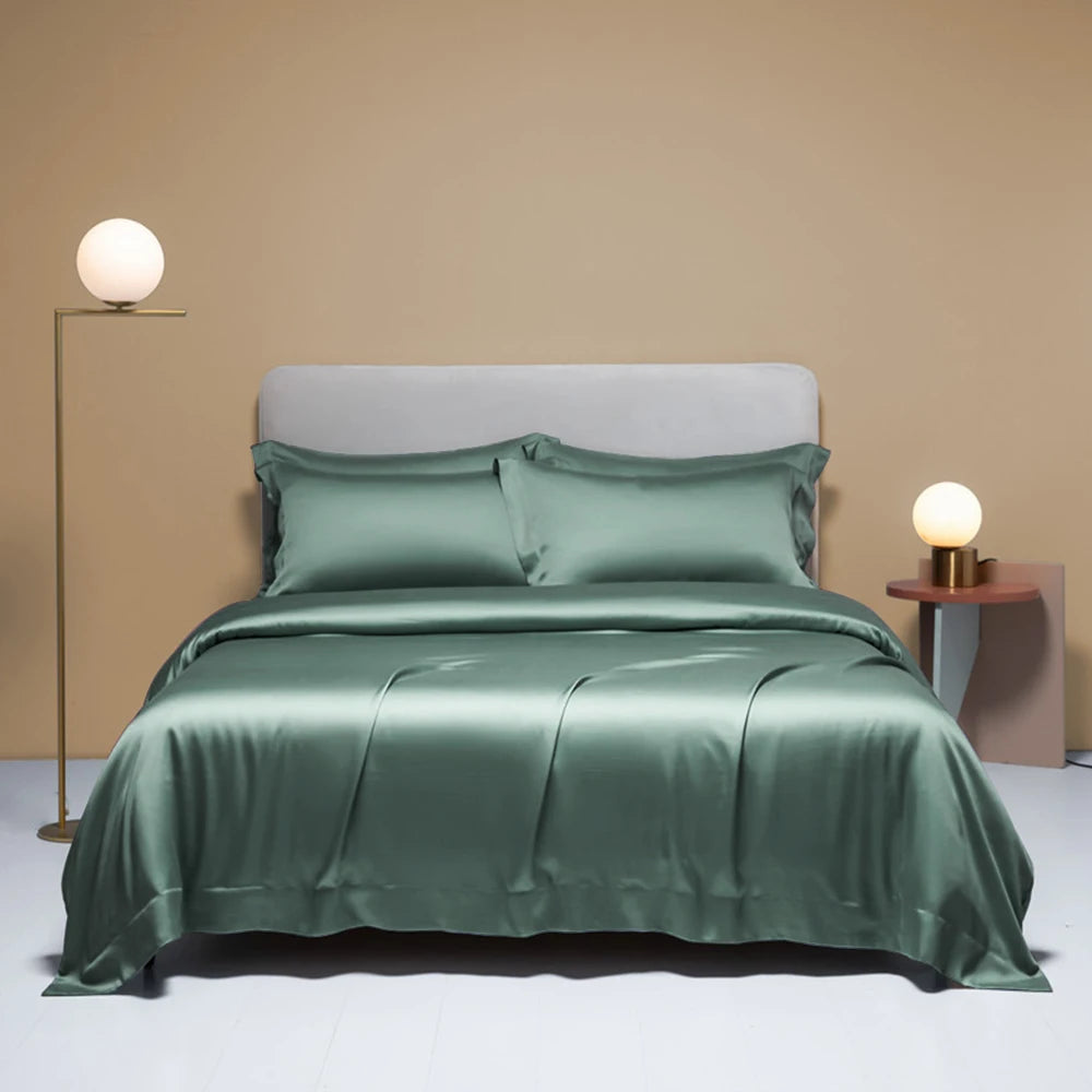 Liv-Esthete Noble 100% Silk Bedding Set Blue Gray Summer Duvet Cover Pillow Case Bed Sheet Quilt Cover Double King Queen Sets