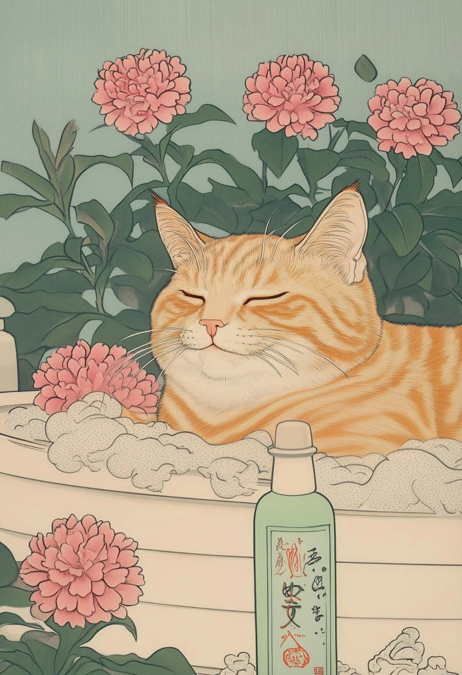 Japanese Cat Bath Canvas Print