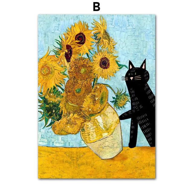 Modern Black Cat Canvas Wall Art