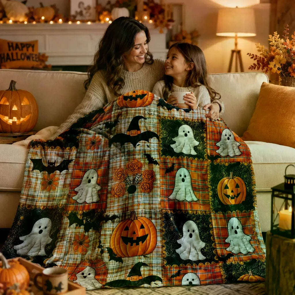Halloween Patchwork Flannel Throw Blanket
