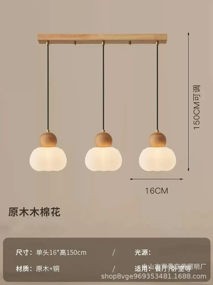 Walnut & Opal Glass Triple Pendant Light