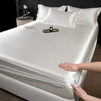 3 Pcs High End 100% Mulberry Silk Fitted Sheet Set with Pillowcase Luxury Solid Color Silk Bedsheet Soft Smooth Satin Bed Linen
