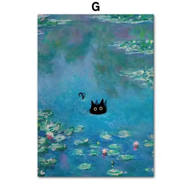 Modern Black Cat Canvas Wall Art