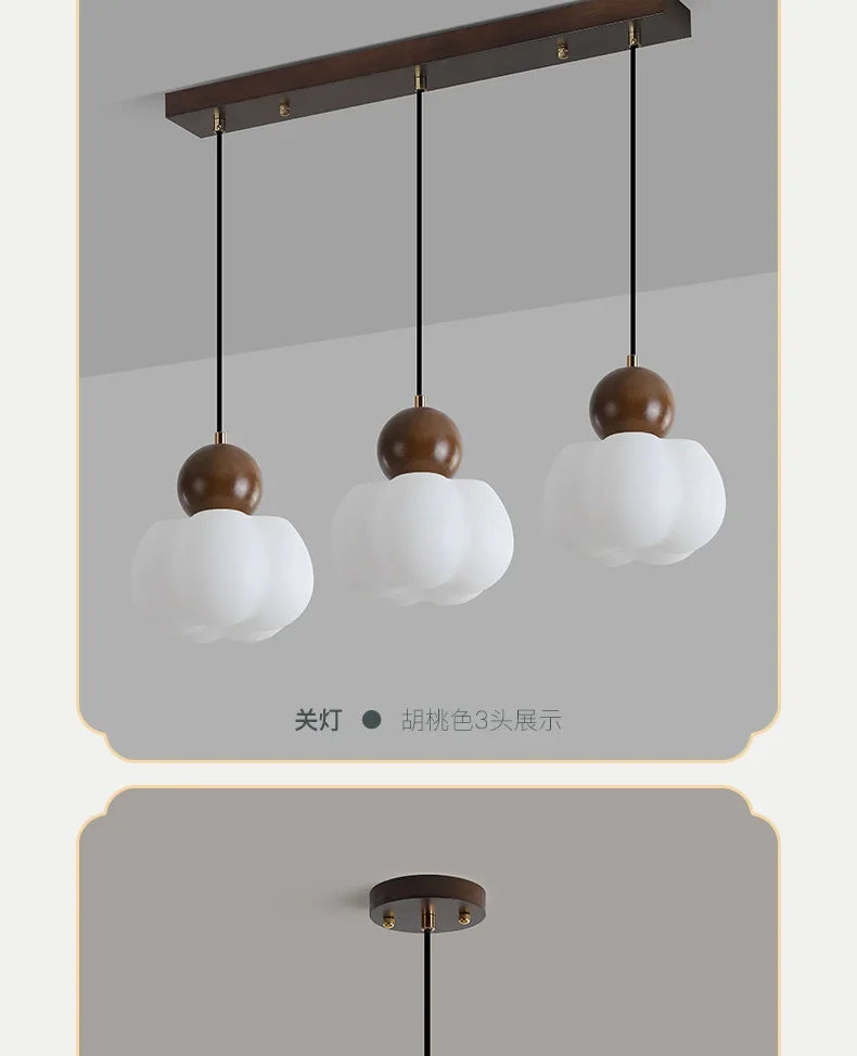 Walnut & Opal Glass Triple Pendant Light