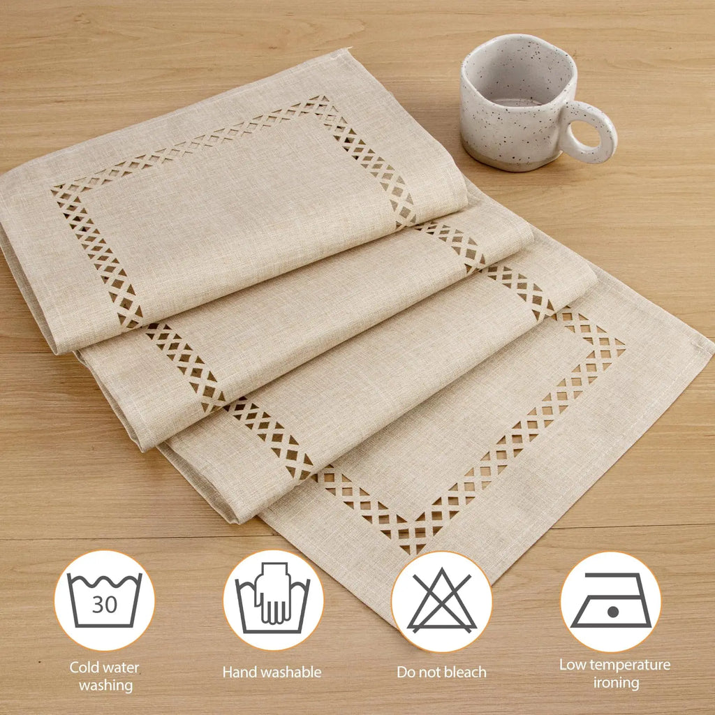 Modern Table Runner Linen Table Runner Washable Openwork Design Ideal for Holiday Party Decor,Dining Table,Restaurant, Christmas
