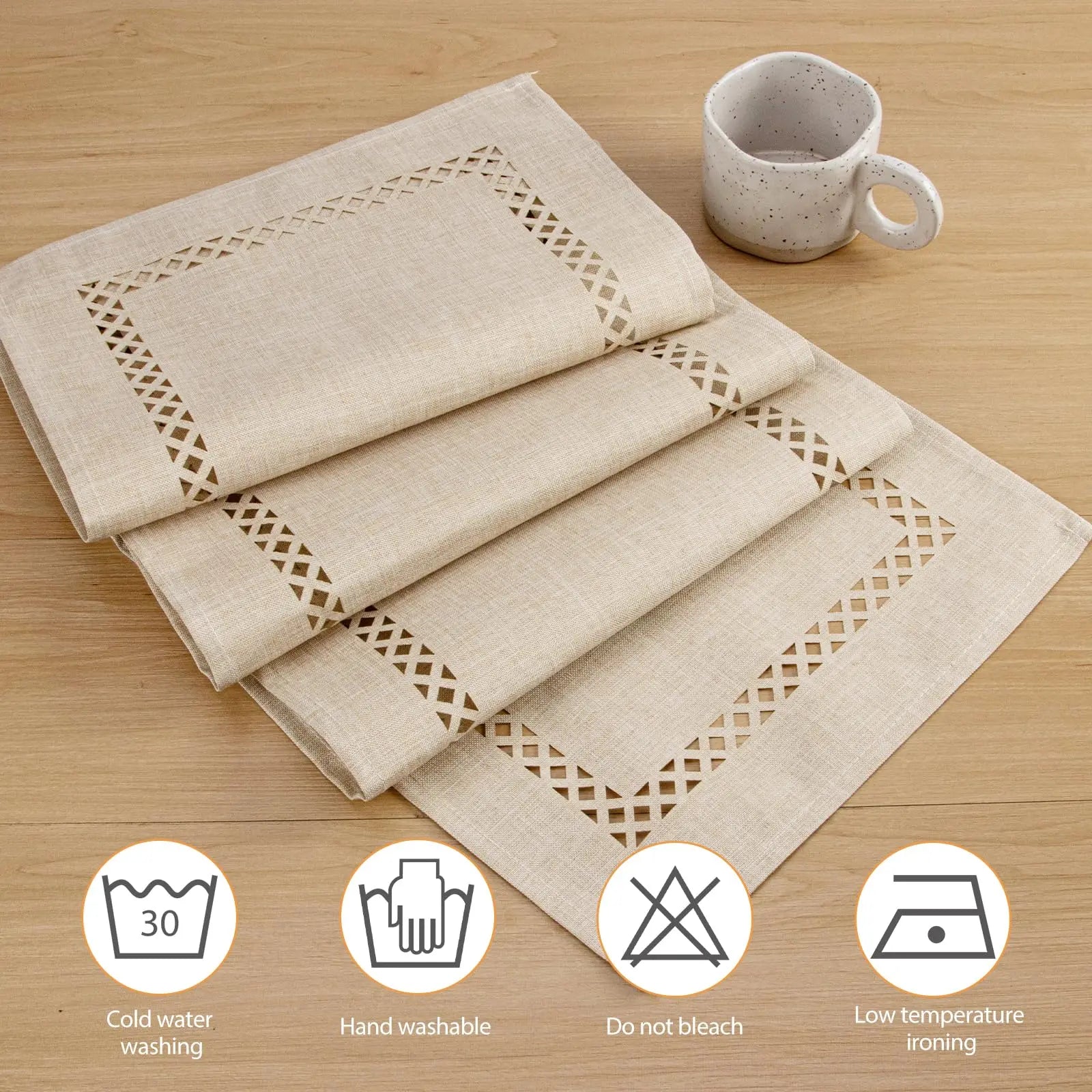 Modern Table Runner Linen Table Runner Washable Openwork Design Ideal for Holiday Party Decor,Dining Table,Restaurant, Christmas