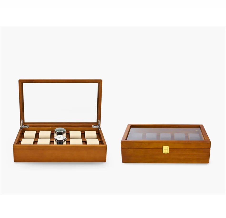 Oirlv 10 Grids Watch Box Wooden Jewelry Box Watch Organizer Case Men Women Mechanical Watchs Storage Case Wristwatch Display Box