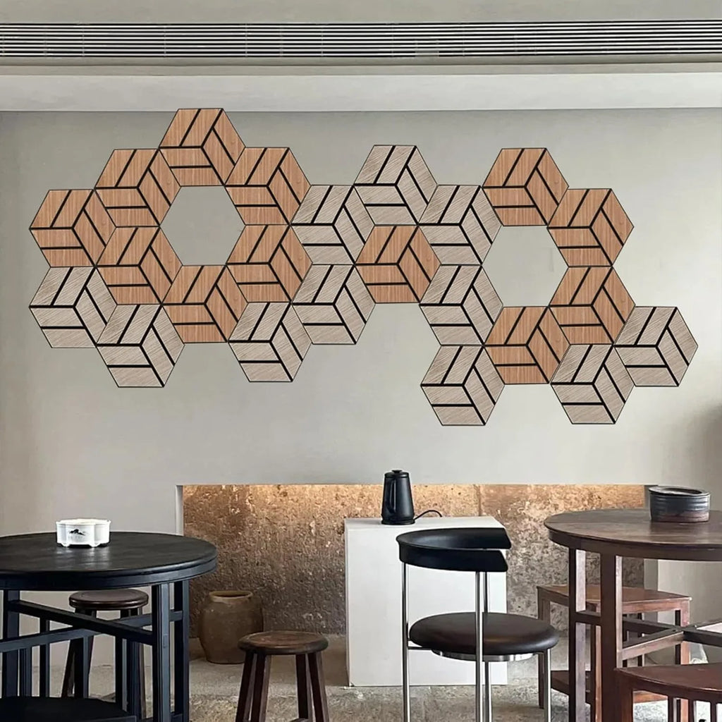 Wood-Grain Hexagonal Acoustic Panels