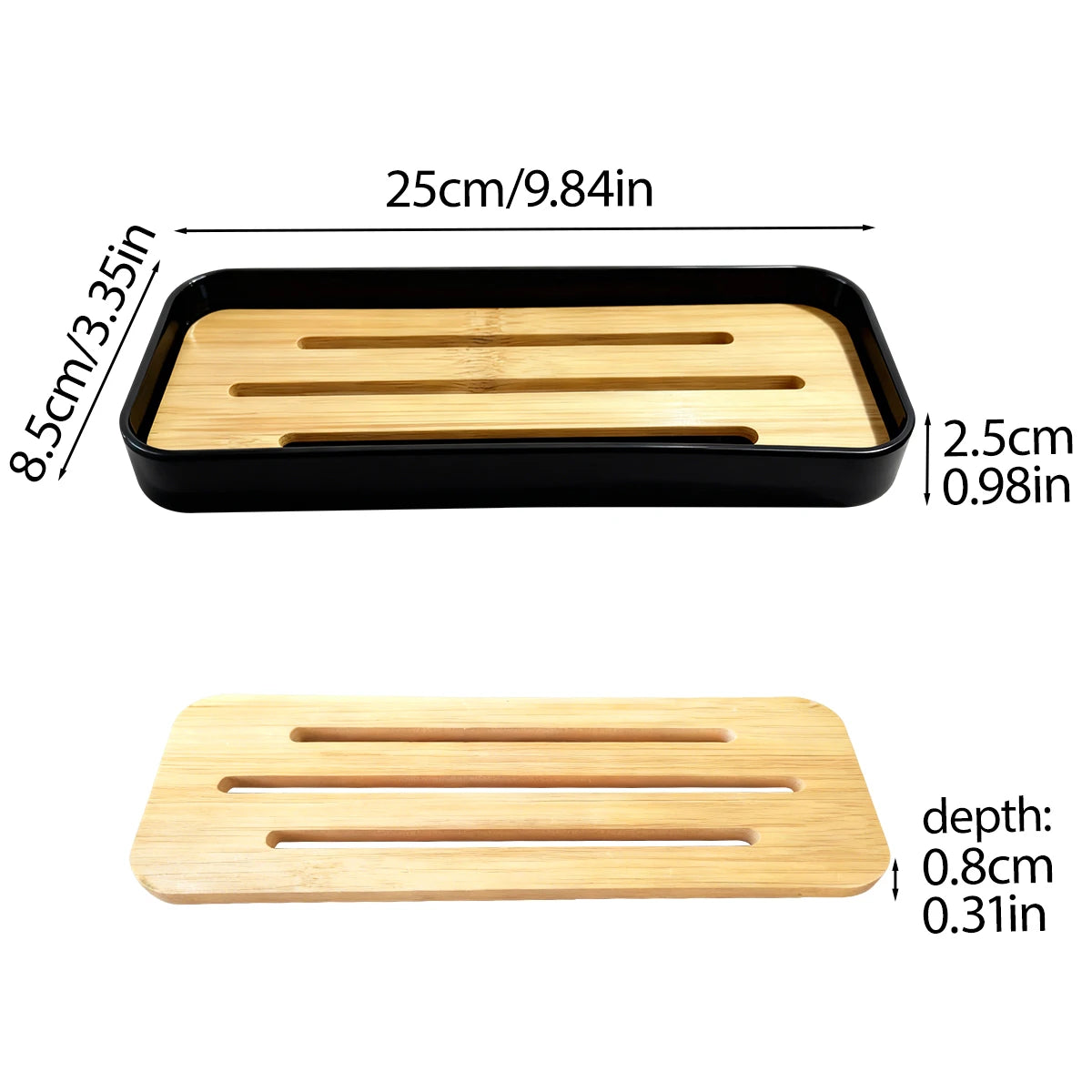 Bamboo Soap Dish Bottles Holder Tray Removable Countertop Drain