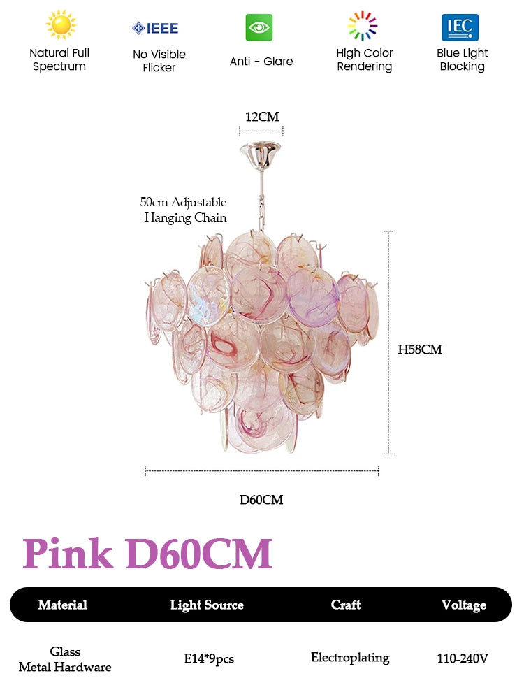 Murano-Style Pink Glass Chandelier
