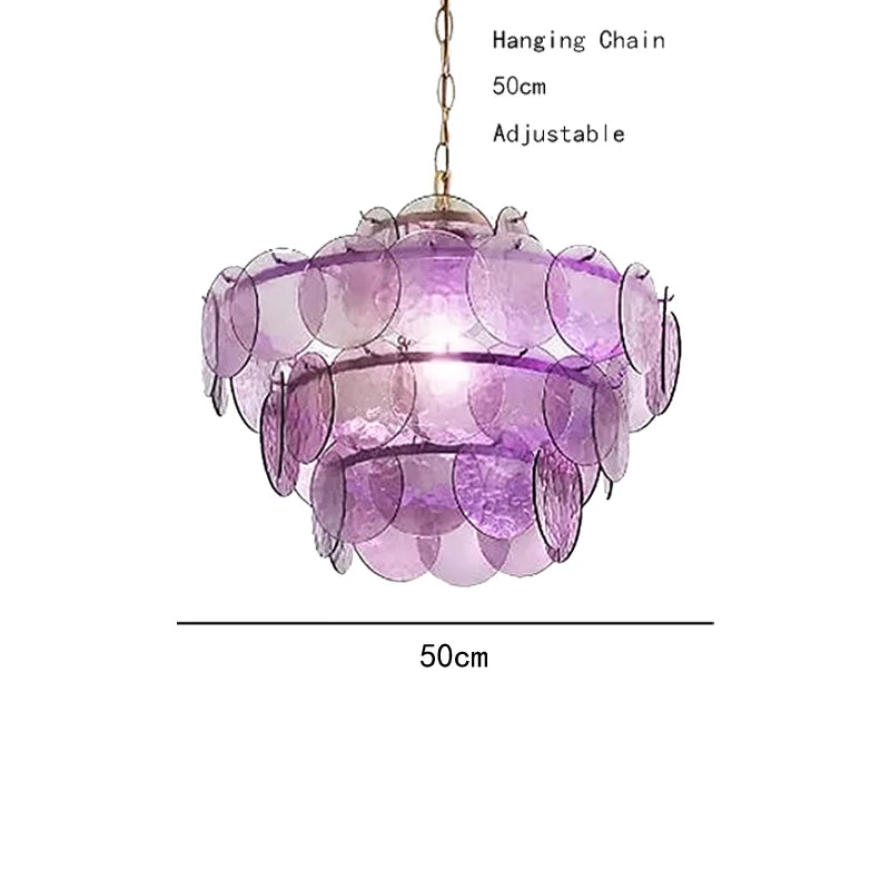 Murano-Style Green & Amber Cut-Glass Disc Chandelier
