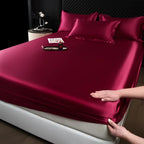 3 Pcs High End 100% Mulberry Silk Fitted Sheet Set with Pillowcase Luxury Solid Color Silk Bedsheet Soft Smooth Satin Bed Linen