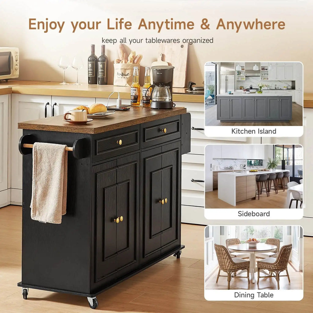 60-Inch Drop-Leaf Rolling Kitchen Island