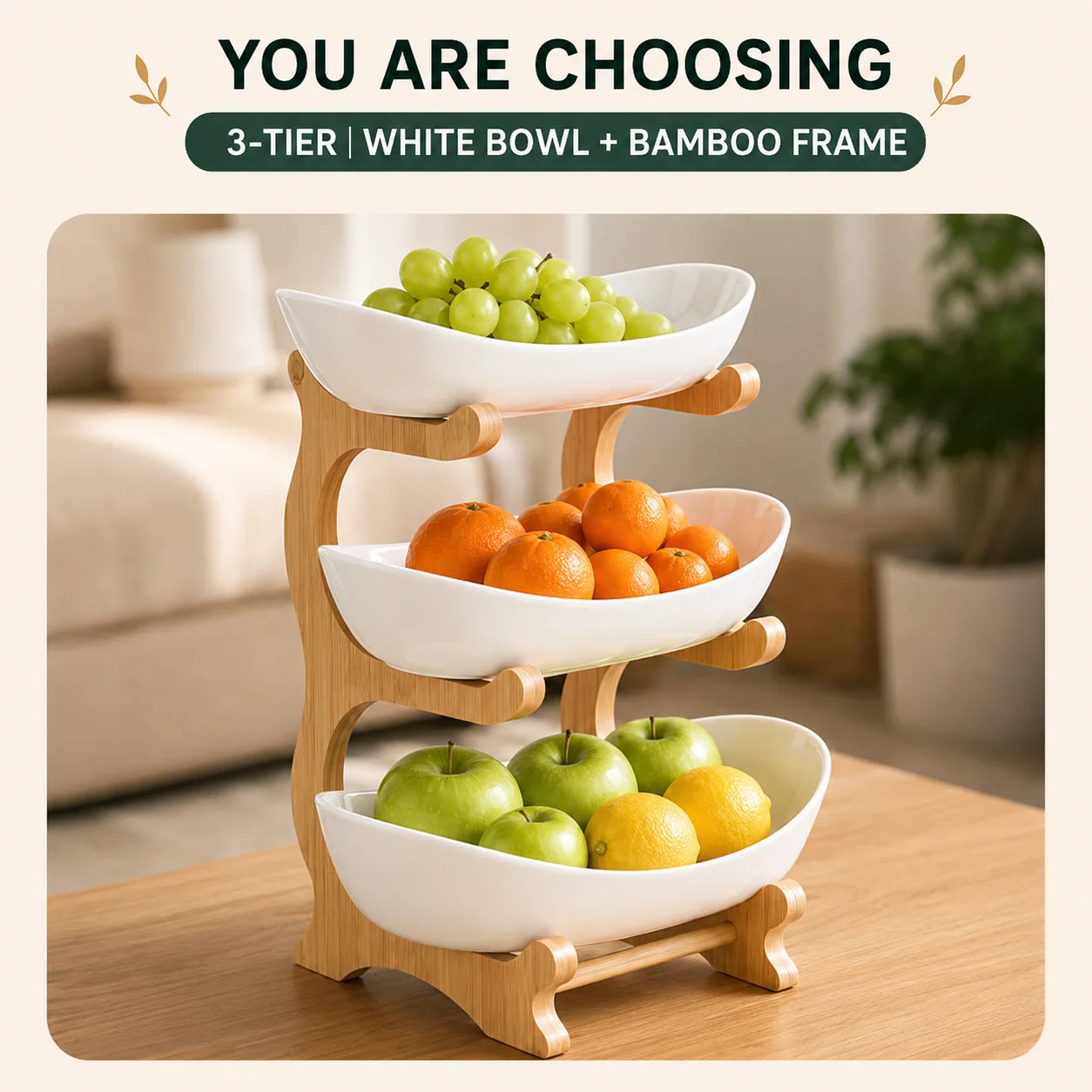 2/3-Tier Fruit Basket with Bamboo Stand