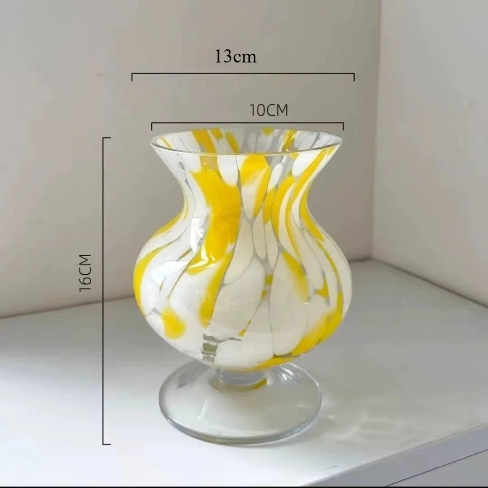 Yellow & White Hand-Blown Glass Vase