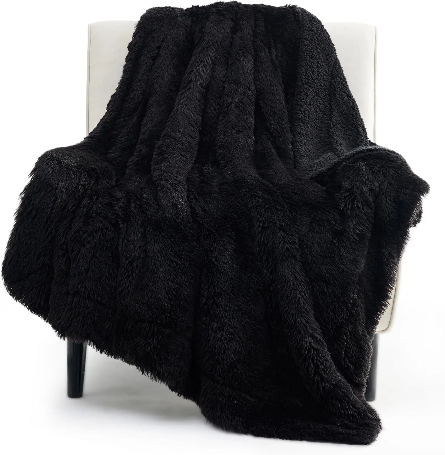 Black Faux-Fur Sherpa Throw Blanket