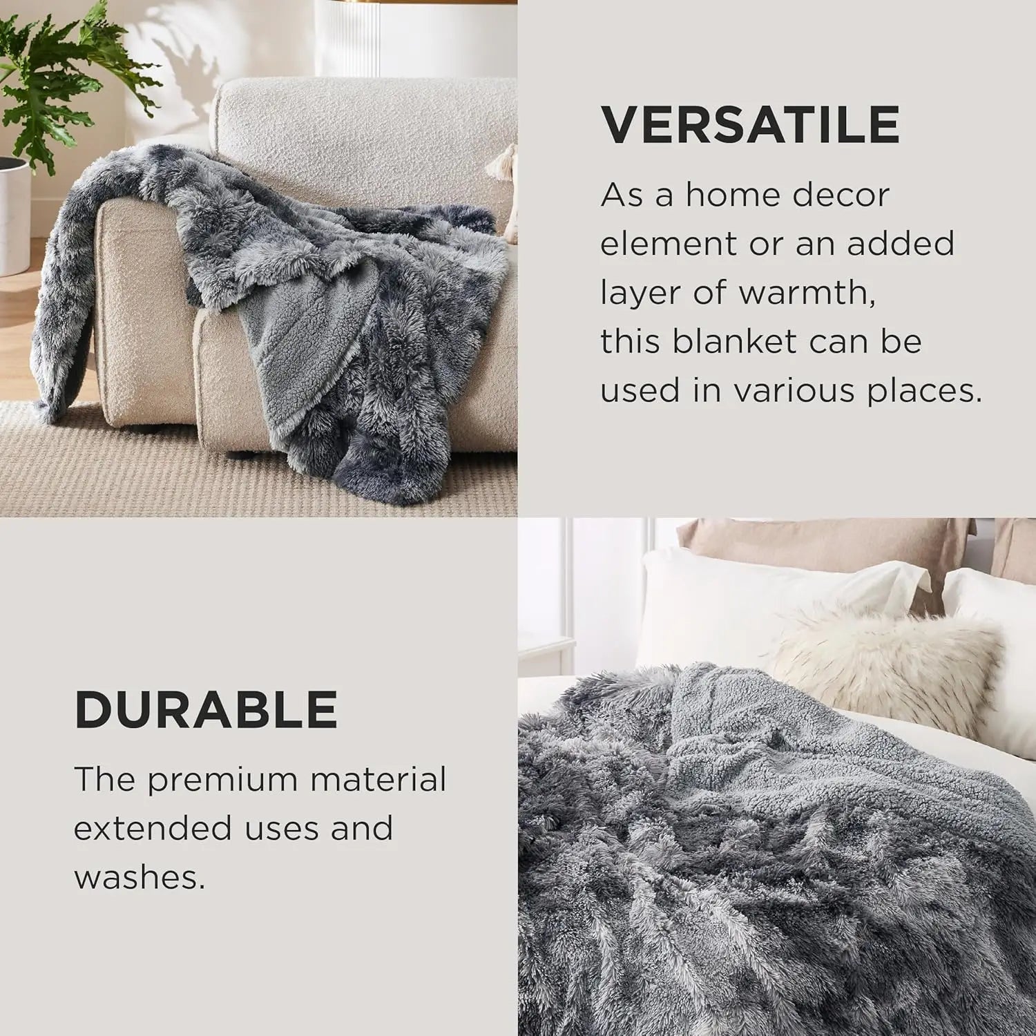Plush Faux-Fur Sherpa Throw Blanket