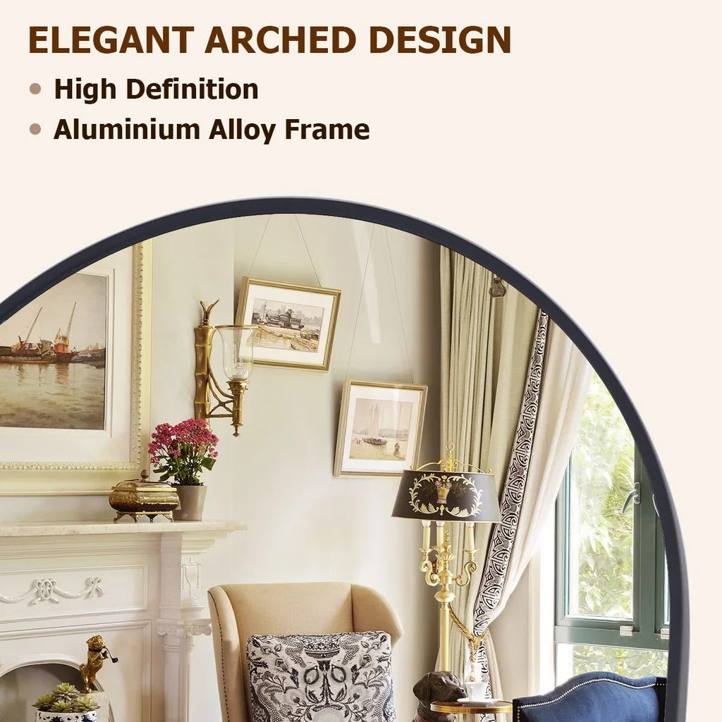 Multi-Size Black Arched Floor Mirror