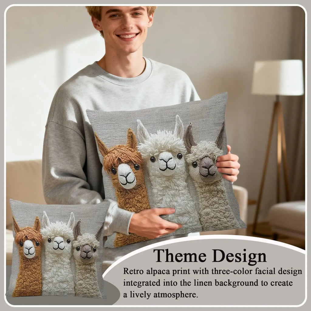 Alpaca Farmhouse Throw Pillow Cover