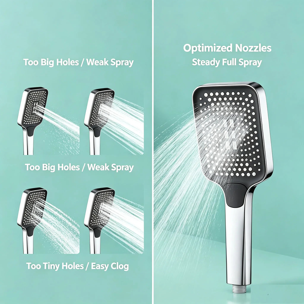 HTMCK Adjustable 3‑Mode High Pressure Shower Head, Large Flow Water‑Saving Rainfall Shower Head for Bathroom