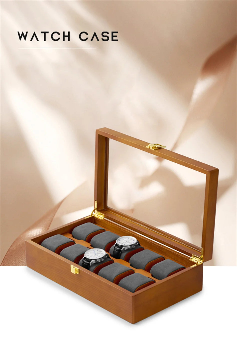 Oirlv 10 Grids Watch Box Wooden Jewelry Box Watch Organizer Case Men Women Mechanical Watchs Storage Case Wristwatch Display Box