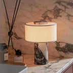 Retro Luxury Beside Lamp Natural Marble Table Fabric