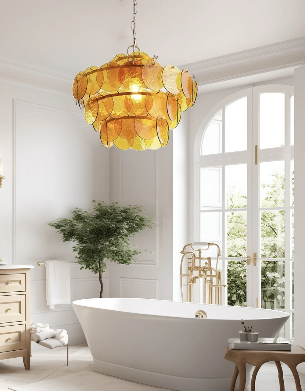 Green & Amber Cut-Glass LED Chandelier