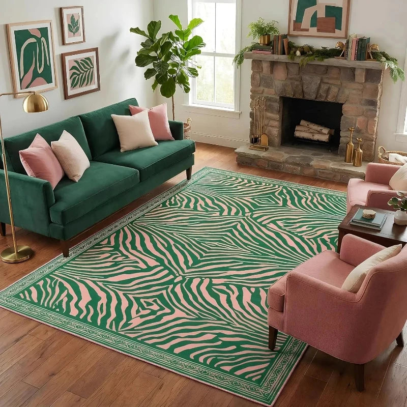 Pink Zebra Machine-Washable Area Rug