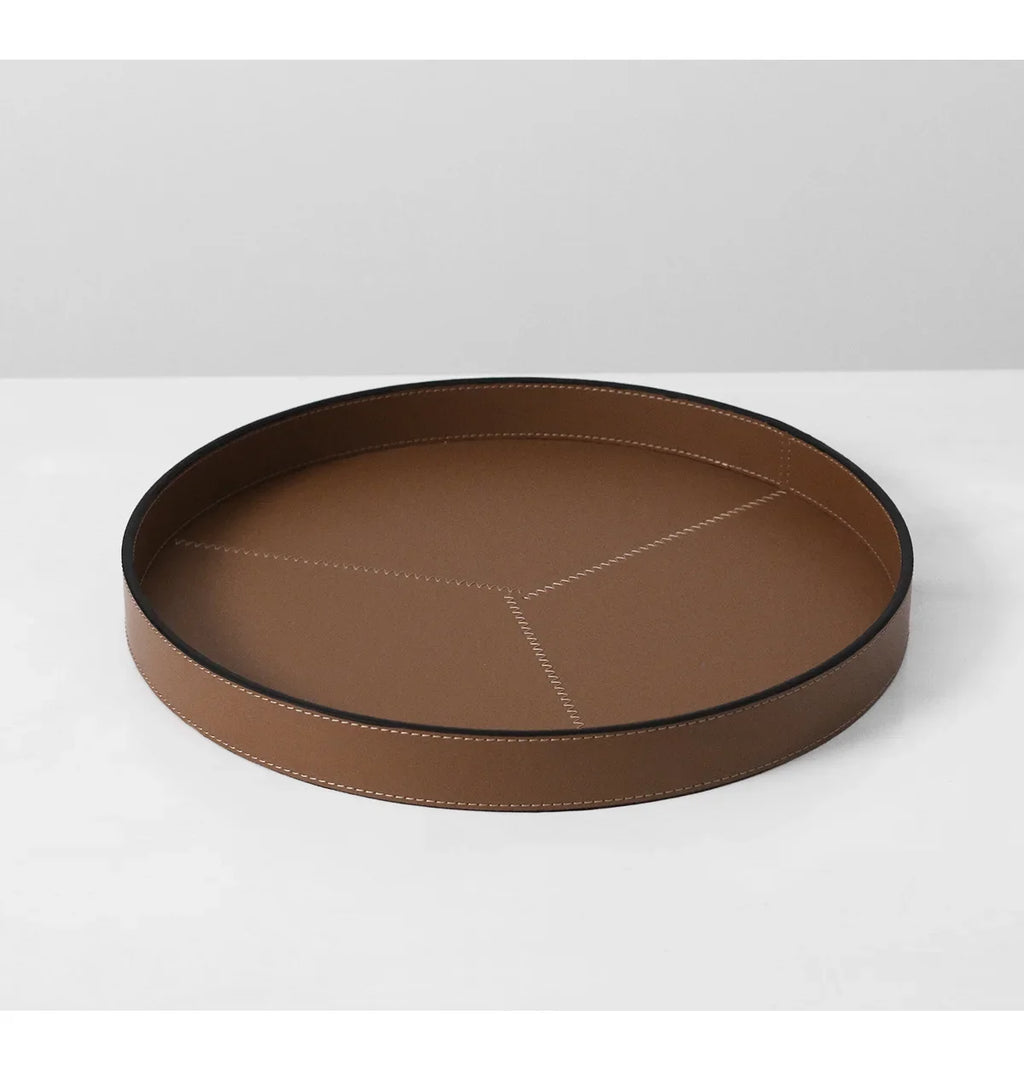 Round Black Leather Valet Tray