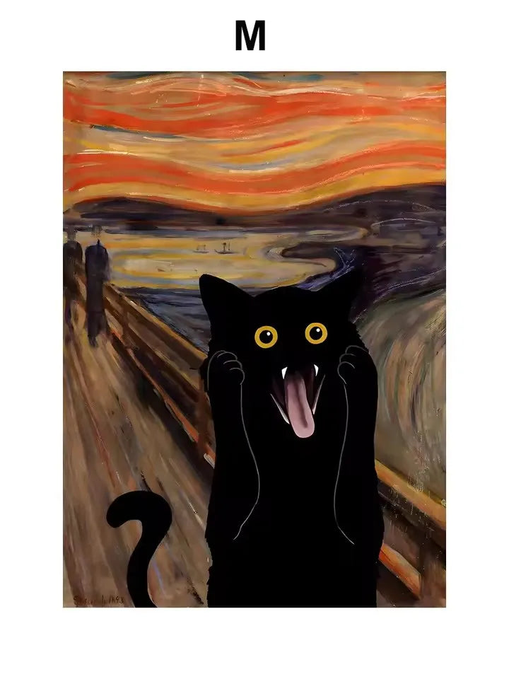 Modern Black Cat Canvas Wall Art