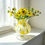 Yellow & White Hand-Blown Glass Vase