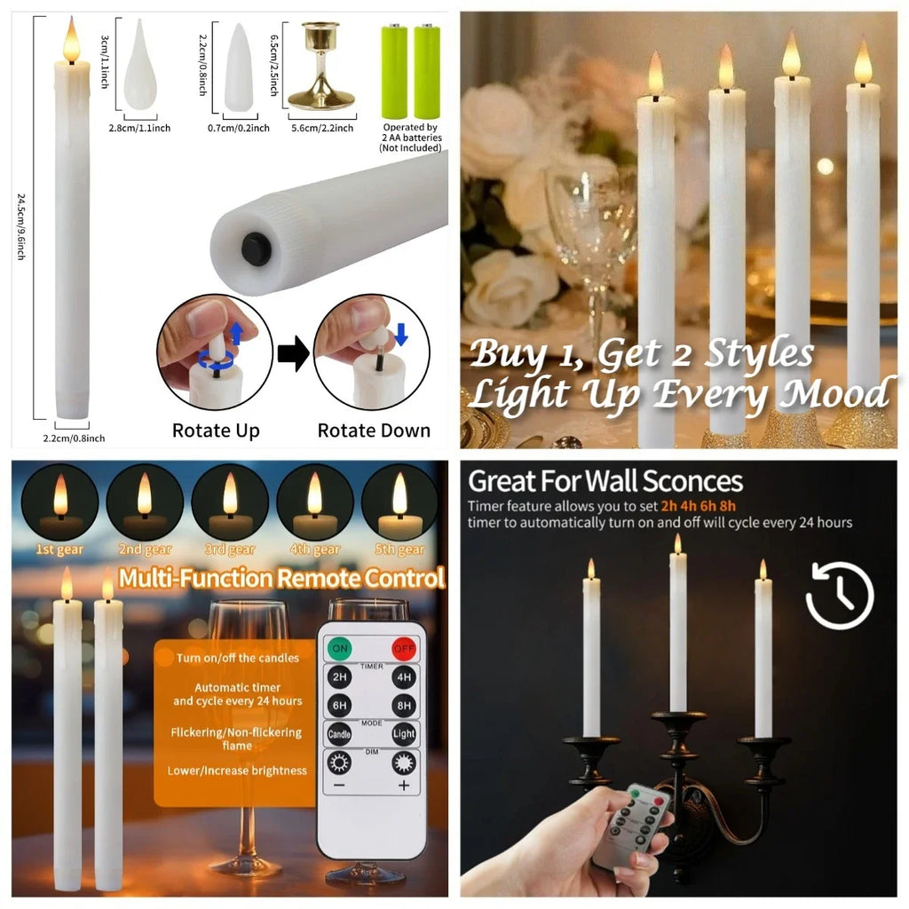 Flameless Taper Candle Set with Remote & Timer