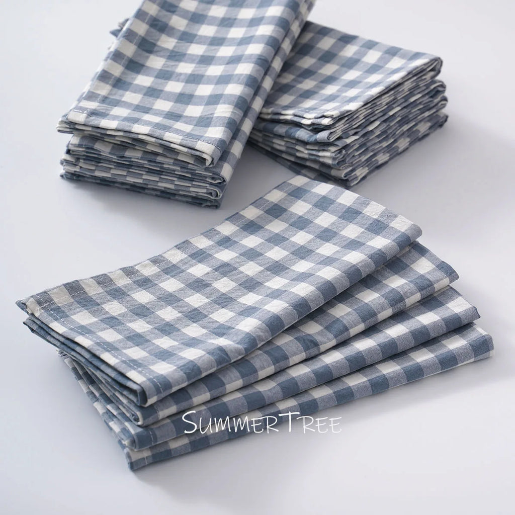 Set of 10 Gingham Cotton Napkins 42x42cm Reusable Check Cloth Napkin for Wedding Christmas Dinner Party Banquet Home Table Decor