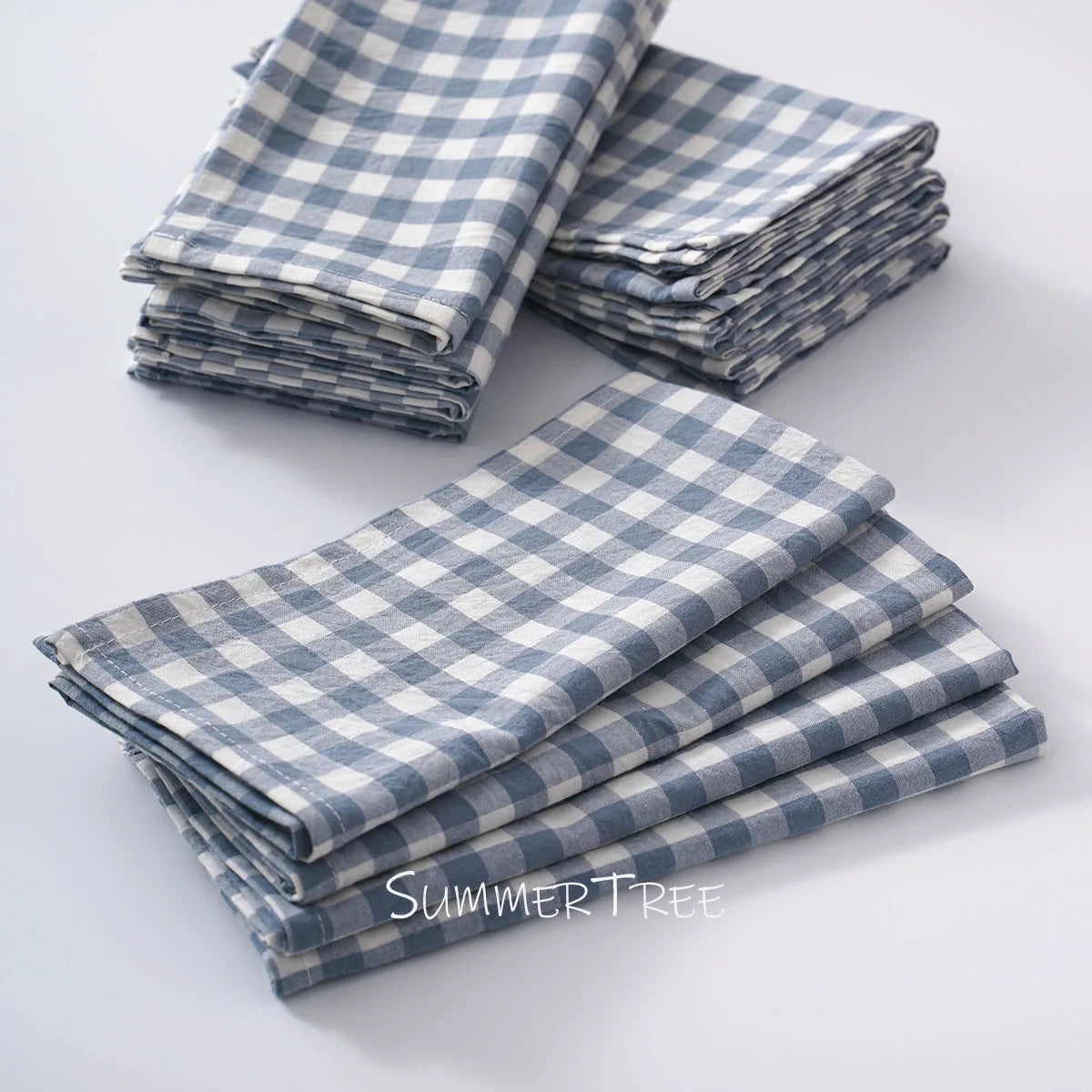Set of 10 Gingham Cotton Napkins 42x42cm Reusable Check Cloth Napkin for Wedding Christmas Dinner Party Banquet Home Table Decor