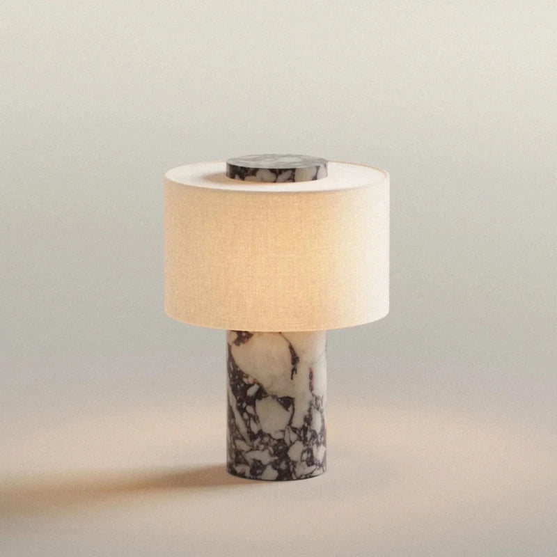Retro Luxury Beside Lamp Natural Marble Table Fabric